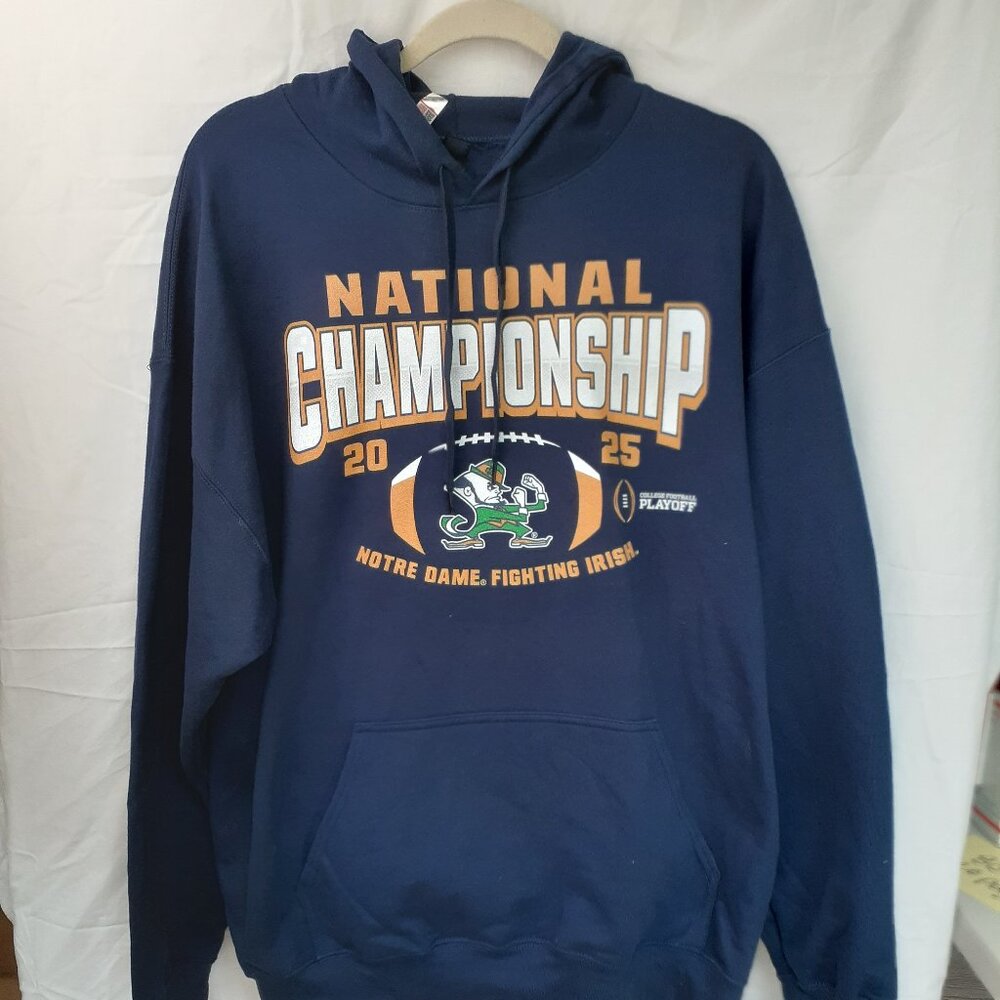 New XL Notre Dame 2025 National Championship Fighting Irish Blue Pullover Hoodie